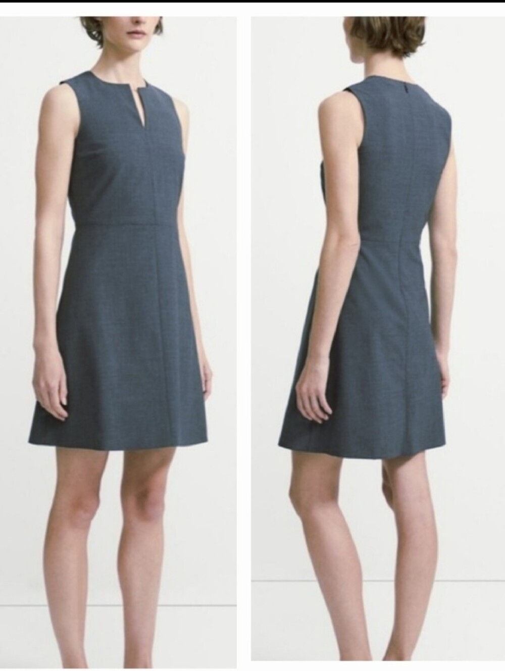Theory Miyani Split-Neck Suiting Dress Charcoal Office Size 2